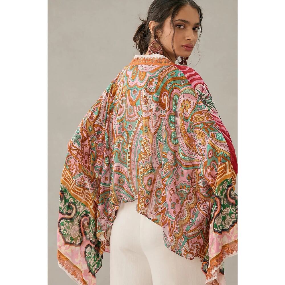Anthropologie Women’s Printed Shine Tie-Front Kimono One Size - Picture 2 of 9